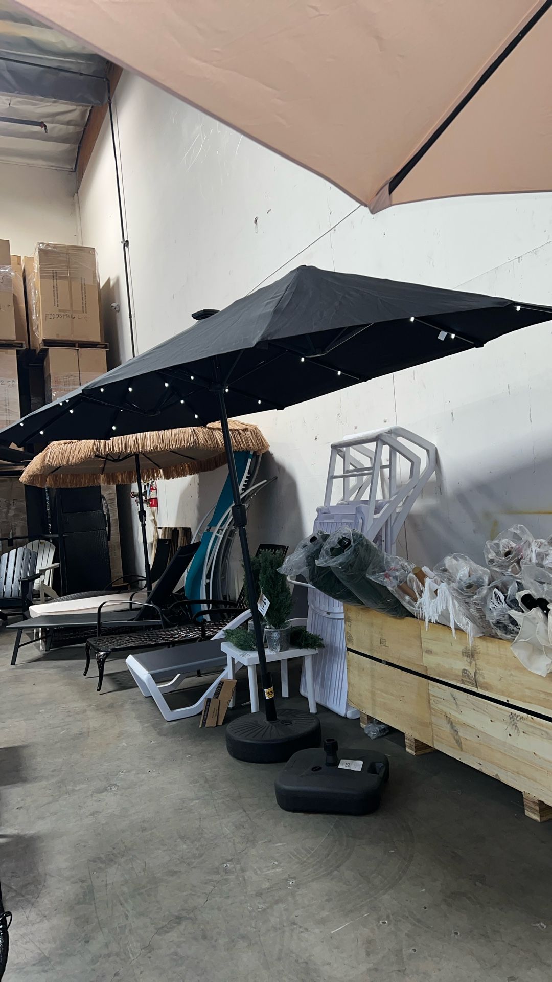 New 13ft Outdoor Gray Umbrella With Solar Lights