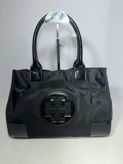 Tory Burch Tote Bag Handbag Nylon x Enamel Leather Black - EUC