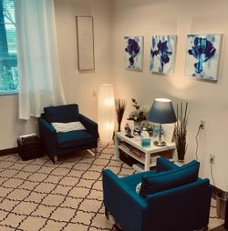 Set of 3 Blue Floral Glass Wall Art