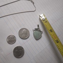 Jade heart shaped pendant 925 sterling silver with chain included
