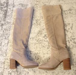 Tan Suede knee high women boots