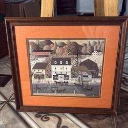 Framed painting Charles Wysocki "Village Square" 13x15