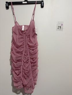 Pink Ruched Mesh Mini Dress with Tags