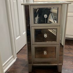 Modern Mirrored Veneer And Distressed Painted Three Drawer Side Chest,
