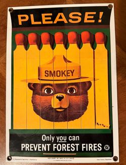 Vintage porcelain Smokey the bear sign