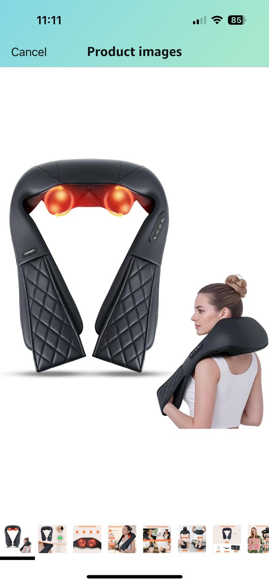 Rechargeable Neck Massager with Heat Shiatsu Back and Neck Massager Cordless Portable Kneading Shoulder Massage Shawl for Pain Relief Deep Tissue Vale