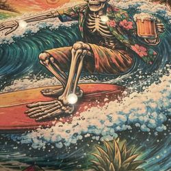 Sunset Skeleton Surfer - Framed 9x10 Retro Tropical Wall Art