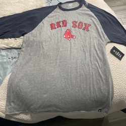 New Boston Red Sox Gray Blue Raglan Tshirt 3/4 Sleeve Size Xl 47 Brand