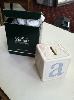 Belleek Pottery Made in Ireland Fine China Girl Money Box with Box