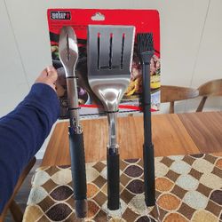 New Weber 3-piece Stainless Steel Grill Tools Set 