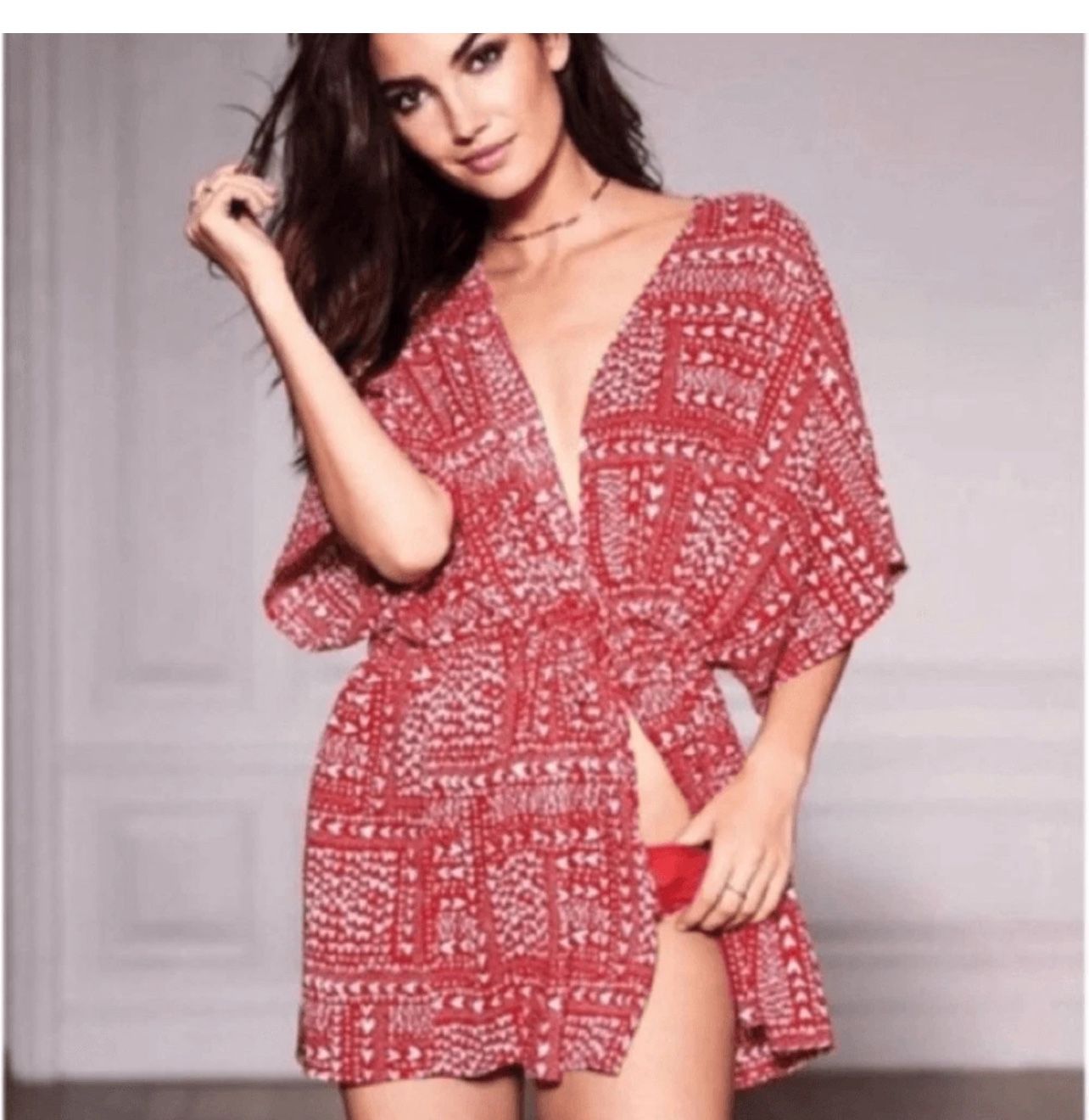 Victoria’s Secret Red Heart Print Kimono Robe One Size OS
