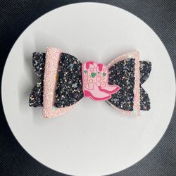 Hair Bow - Pink & Black Boots