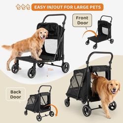 MAMIZO Foldable Dog Stroller for Large & Medium Dogs Up to 66lbs Large Dog Stroller, All Terrain Dog Wagon with Dual Entry, One-Step Brake, Storage Ba