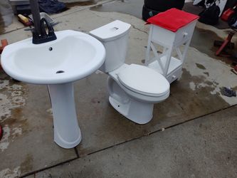 White Pedestal Sink,Toilet & Shelf 3pz Set