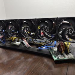 7-GPU Mining Rig – 6× P104-100 + CMP 100-210, B250C, Dual PSUs, Frame/Fans