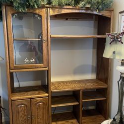 Entertainment Center W 2 Lights & Tall Bookshelf