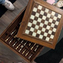ANTIQUE MARBLE&WOOD CHESS SET