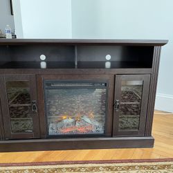 Sturdy TV Stand With Electric Fireplace 