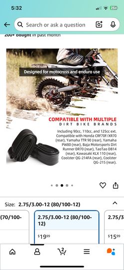 80/100-12 Inner Tube New