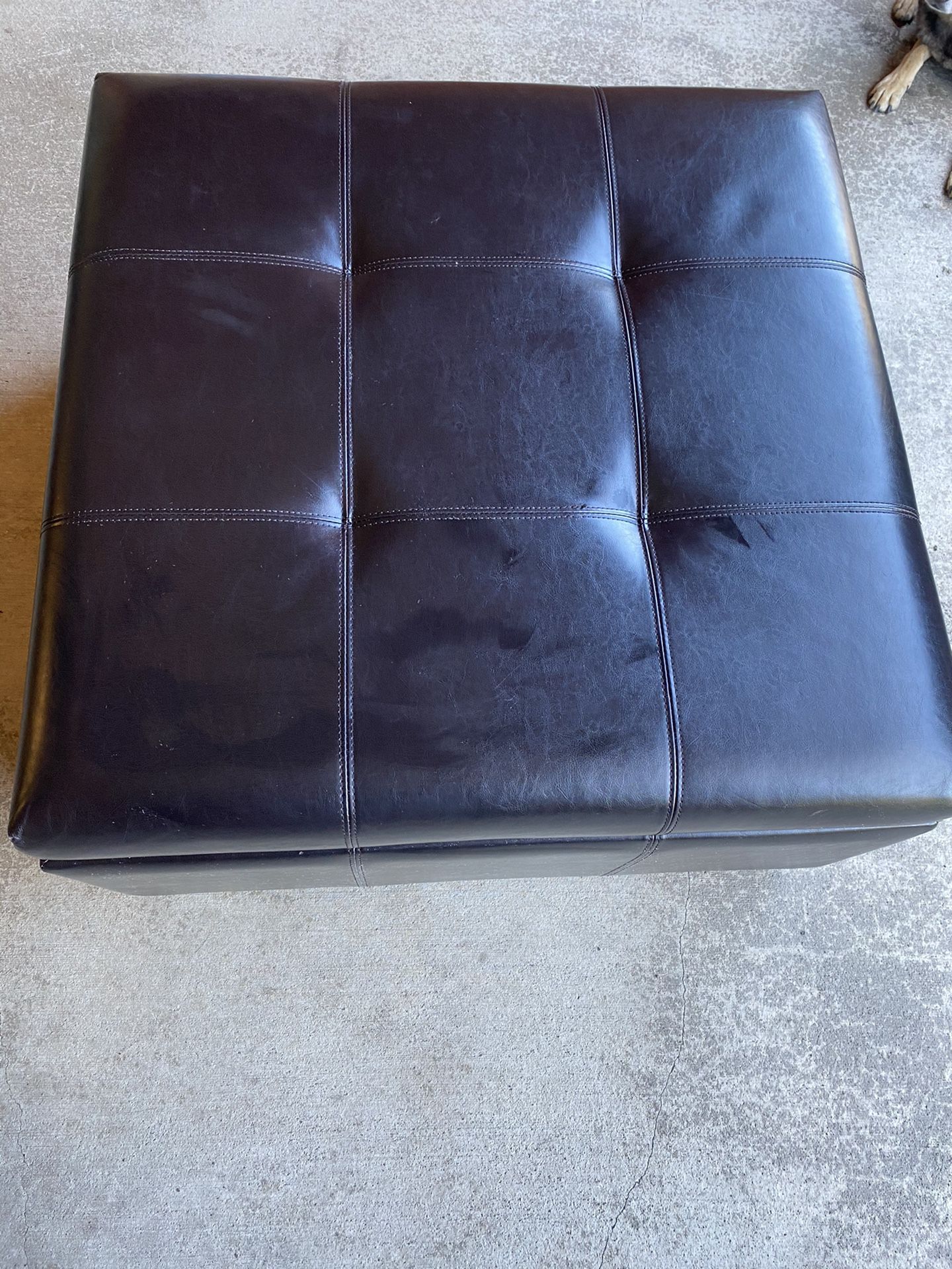 Black leather Ottoman with storage- square
