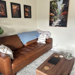Abbyson Haverly Mid-Century Modern Leather Couch