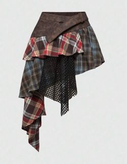 SEXY PLAID ASYMMETRICAL SKIRT SIZE L