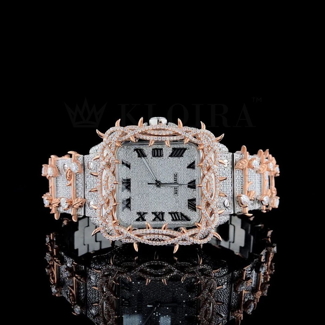 Crimson Thorn Moissanite Diamond Watch 14K Gold VVS 30 Carat 41mm