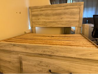 King Wood Bed Frame with Headboard & Storage Footboard