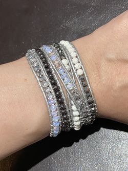 Hematite, Howlite & Multi Color Crystal Wrap Around Bracelet