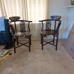 Antique Rosewood with Mother Pearl Oriental Chairs