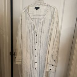 ellos White and Black Striped Button Down Dress Size 28
