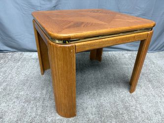 Oak Finish Parquet Top End Table w/ Gold Trim