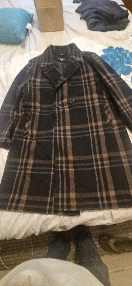 DKNY Plaid (Blk/Brown) Fashion Button Up Coat