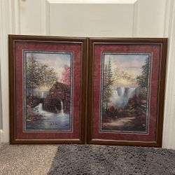 Vintage home interior artist Sambataro Waterfall and Wheel Mill 