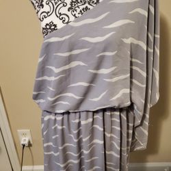 Perfectly Priscilla Gray and White Off the Shoulder Dress Size 3XL 