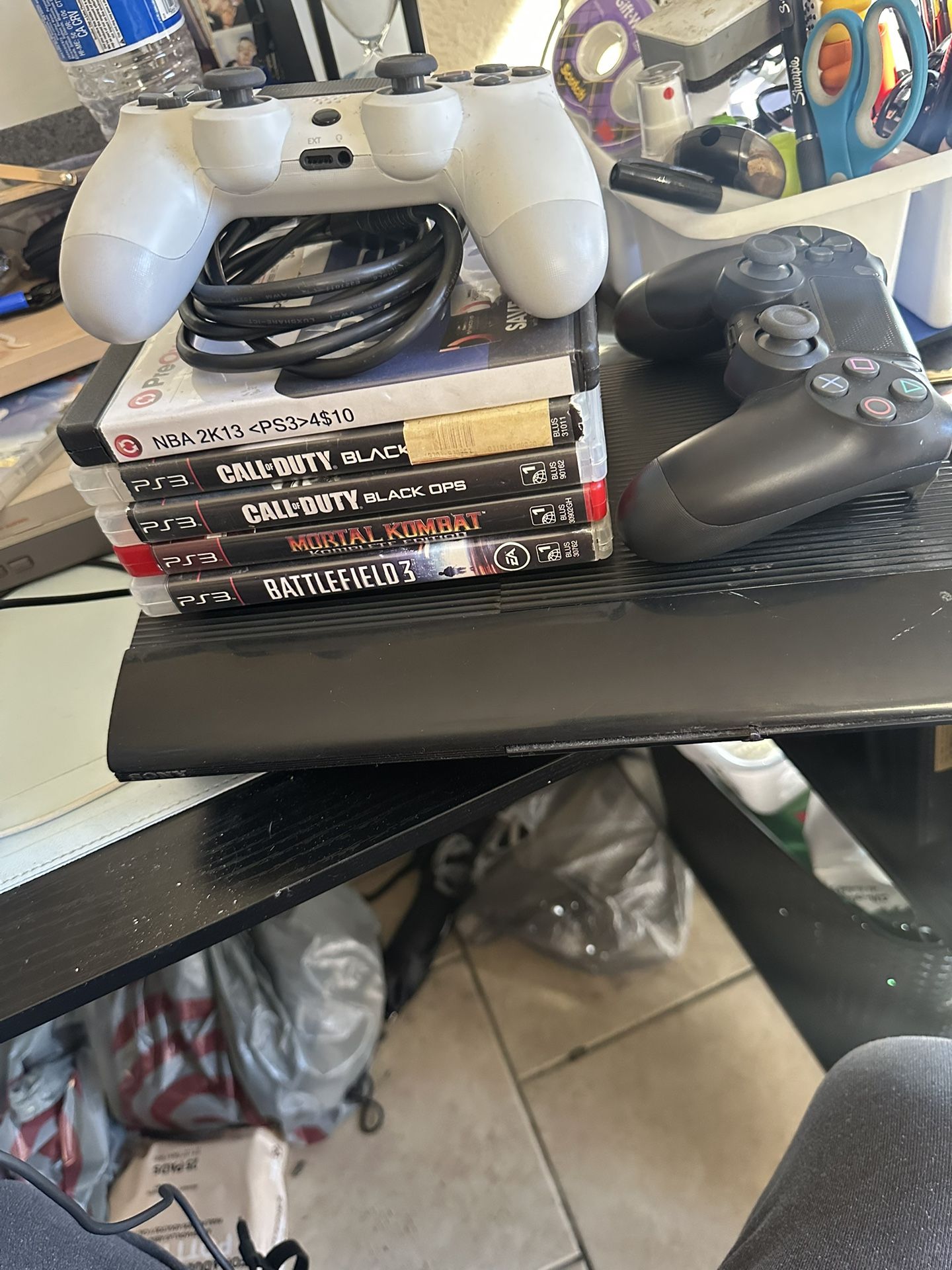PS3 With Controllers And Game