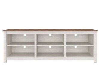 Farmhouse Wood Grain Finish Entertainment Center TV Stand with Open Storage and Cabinet - Accommodat