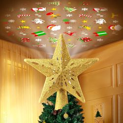 Christmas Tree Topper – 6 Pattern LED Projector, 3D Glitter Star, Rotating Light Decoration