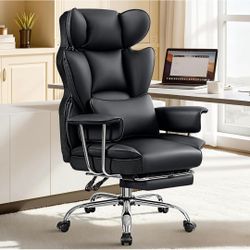 Big and Tall Executive Leather Chair, High Back Ergonomic Wide Chair with Footrest, Reclining Computer Desk Chair, Heavy Duty Gaming Chair with Padded