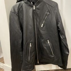 Hardwood Hooded Leather Jacket for Men Size Medium Brown Zip Up