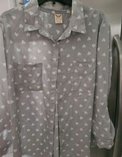 Gray Hearts Button Down Dressy Blouse Top