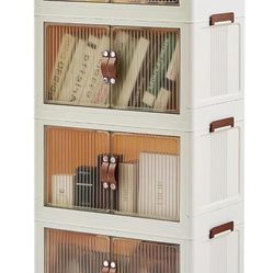 4 Tier Plastic Stackable Storage Bins and Boxes Organizer, Foldable Containers, Stackable Closet Organizers, Collapsible Boxes, White (4 Tier, 23.6″)