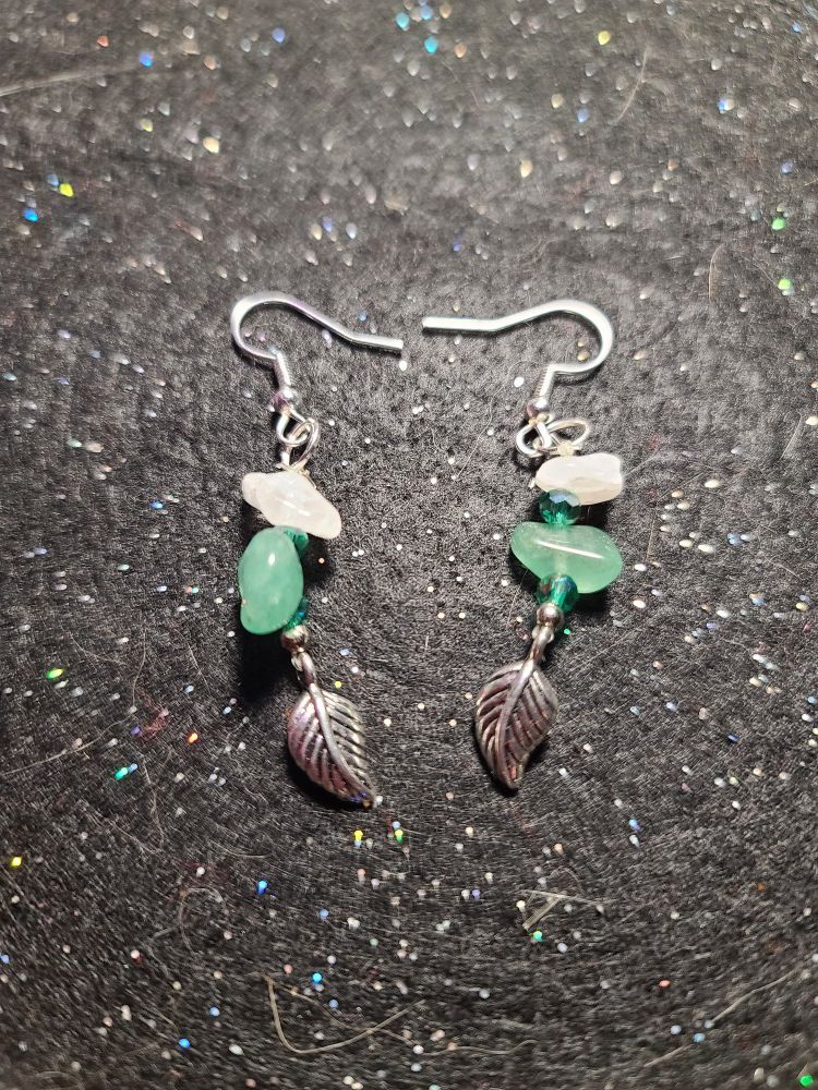 Jade with clear quartz crystals earrings