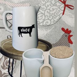 Stoneware Pitcher, With Creamer And Sugar Set  Farmhouse Decor