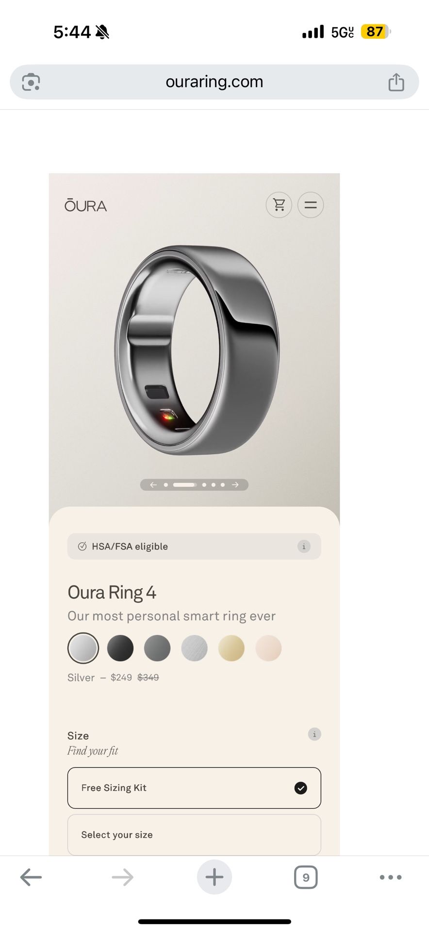 Oura Ring 4 (Size 10-Silver)