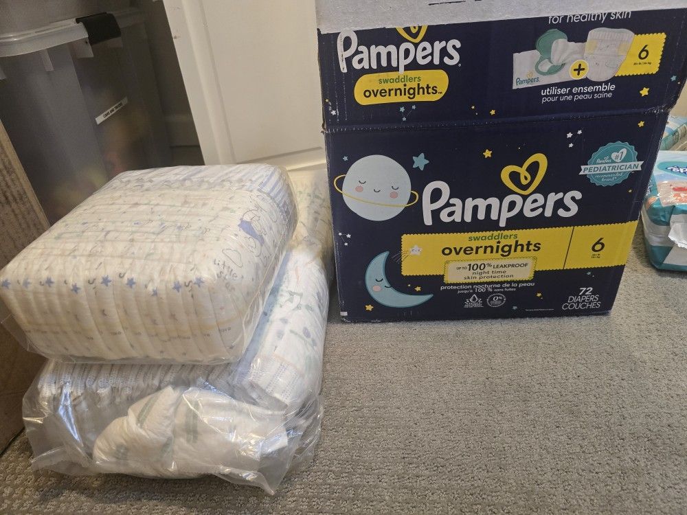 140 Pampers Overnight and Day Diapers, Size 6