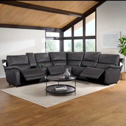 Wylder Leather Power Reclining Sectional with Power Headrests
