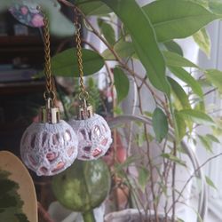 Hand Made White Crochet Lace Christmas Tree Ornament Earings.