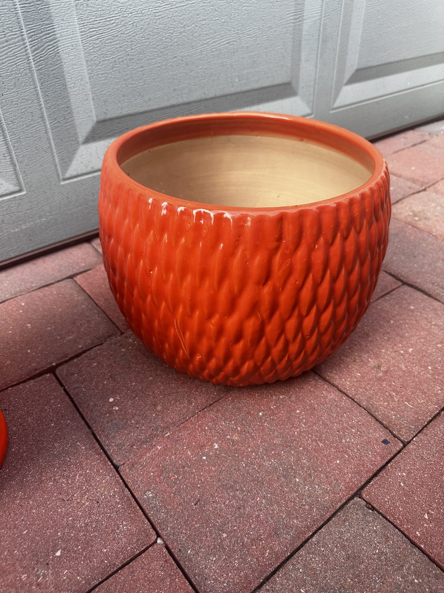 Orange Textured Flower Pot