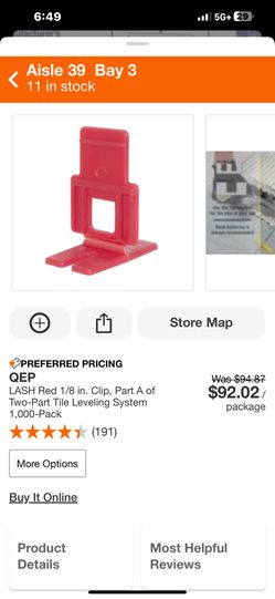LASH Red 1/8 in. Clip, Part A of Two-Part Tile Leveling System 1,000-Pack